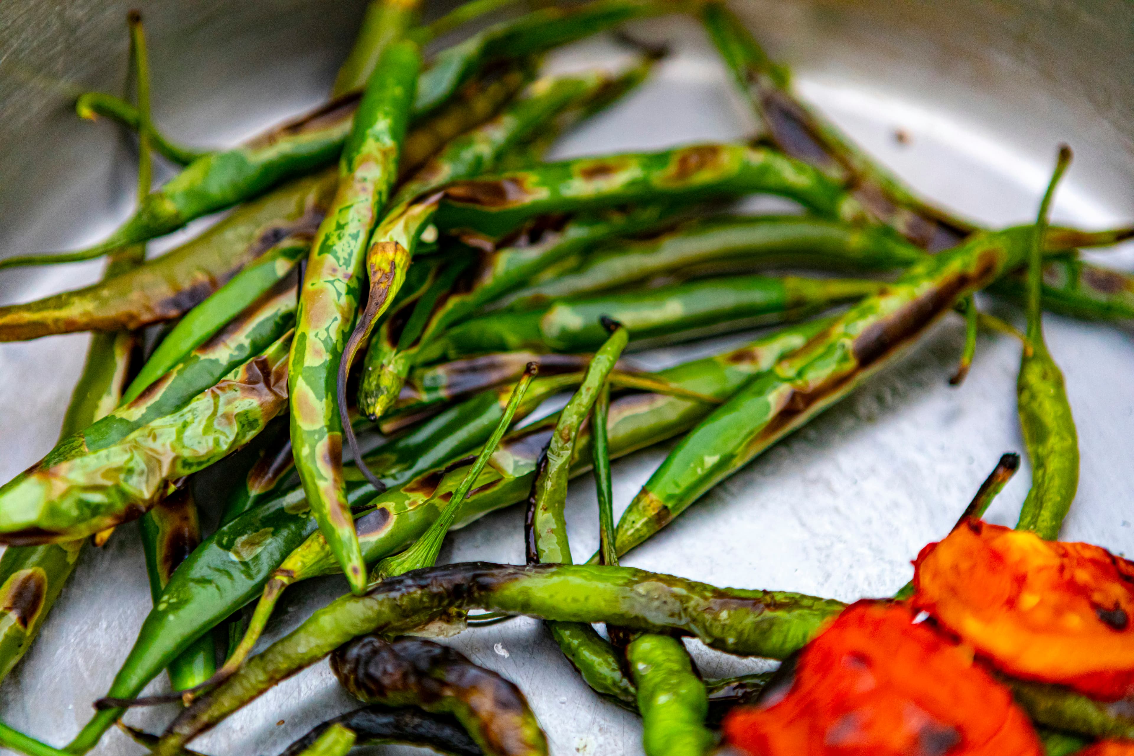 Roasted whole Hatch green chile, peeled